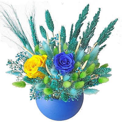 Solmayan Sarı, Mavi Gül ve Renkli Kuru Çiçekler