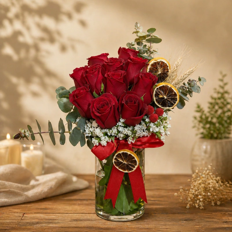Doğal Şıklık Vazoda 11 Kırmızı Gül