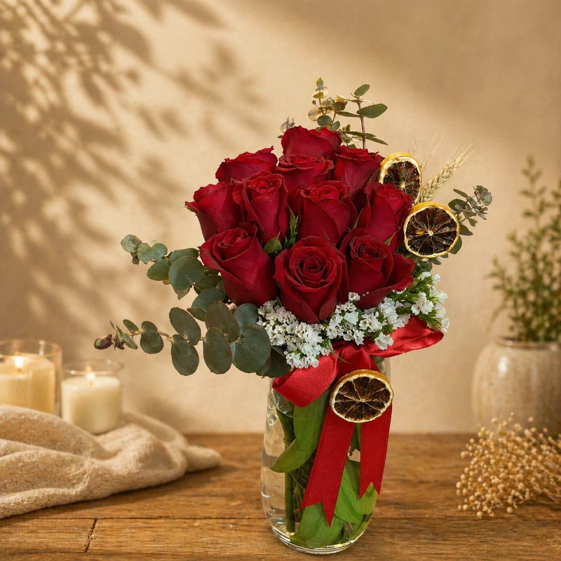 Doğal Şıklık Vazoda 11 Kırmızı Gül