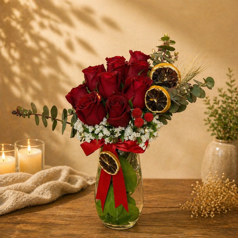 Doğal Şıklık Vazoda 11 Kırmızı Gül
