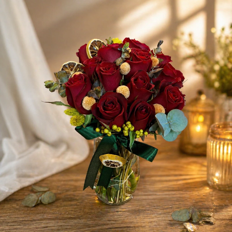 Elegance 13 – Kırmızı Gül, Limon ve Sarı Luna Vazoda