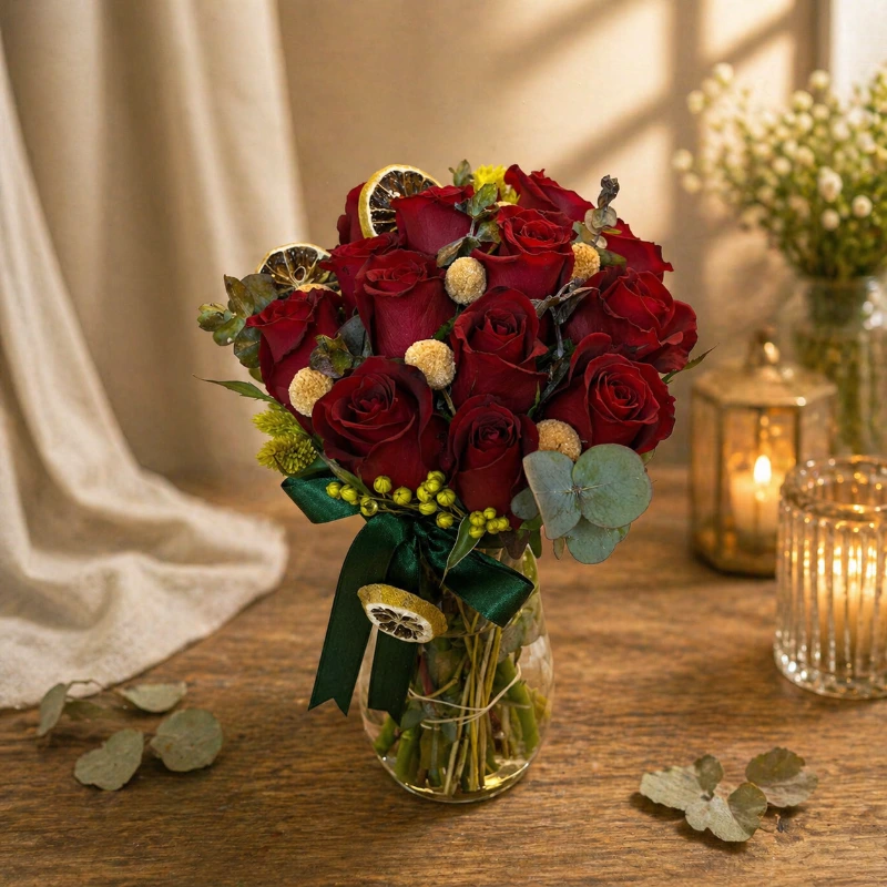 Elegance 13 – Kırmızı Gül, Limon ve Sarı Luna Vazoda