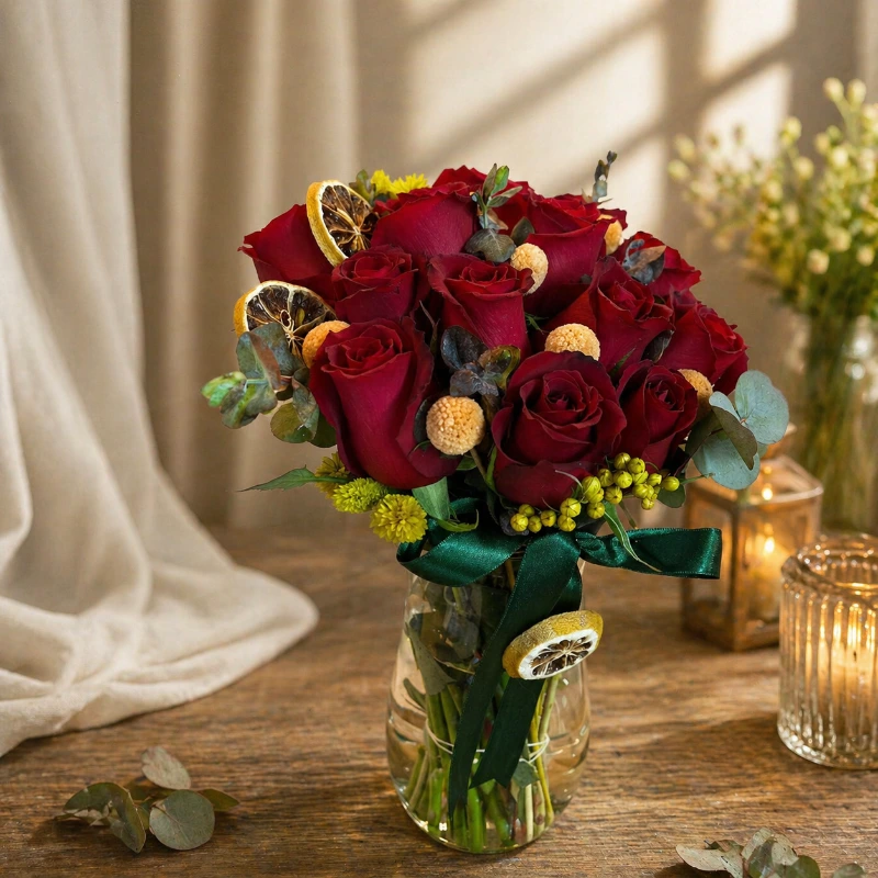 Elegance 13 – Kırmızı Gül, Limon ve Sarı Luna Vazoda