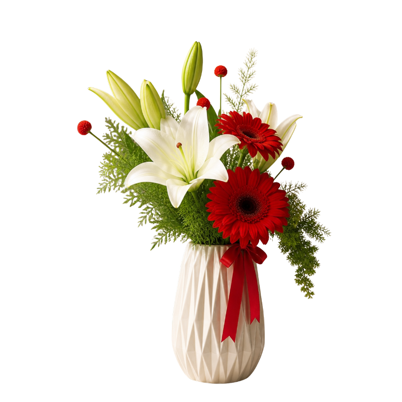 Beyaz Lilyum ve Kırmızı Gerbera Aranjmanı