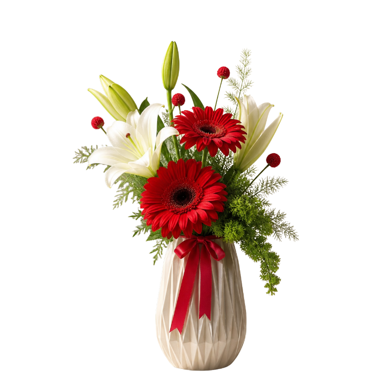 Beyaz Lilyum ve Kırmızı Gerbera Aranjmanı