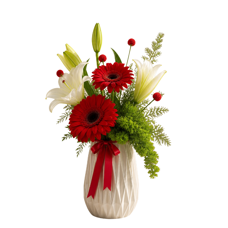 Beyaz Lilyum ve Kırmızı Gerbera Aranjmanı