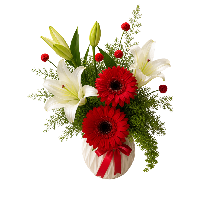 Beyaz Lilyum ve Kırmızı Gerbera Aranjmanı